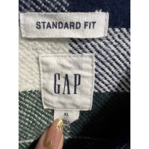 Gap Shirt Mens XL Shacket Button Down Plaid Green Blue Flannel Cotton Woven - Picture 4 of 6